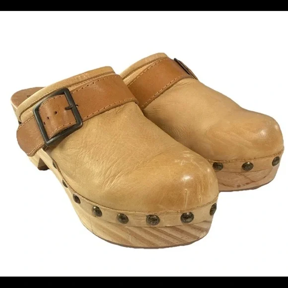 Free People Shoes Culver City Clogs Leather Camel Tan Boho Hippie Sz. 40 / 9-9.5 - Picture 3 of 15